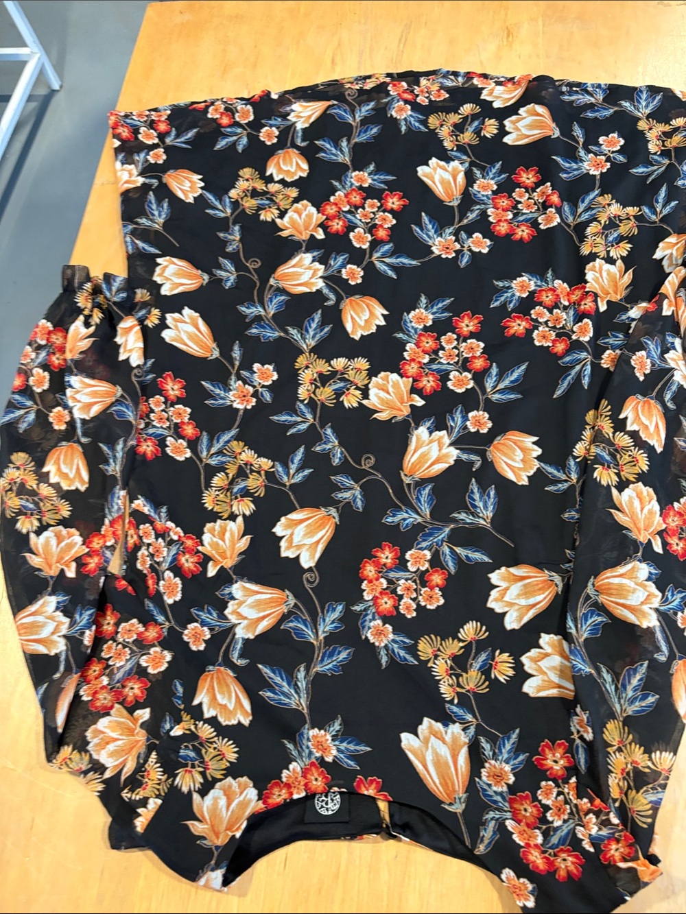 bobeau ~ Black Floral semisheer dress Orange Red & Blue Floral Blooms
